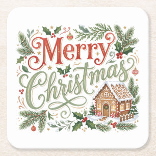 Traditionelle Handlettering-Weihnachtslebkuchen Rechteckiger Pappuntersetzer