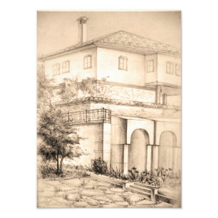 Traditionelle Hausarchitektur Zeichnung Skizze Kun Fotodruck