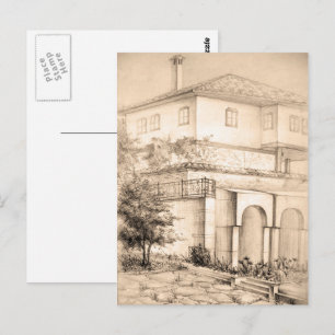 Traditionelle Hausarchitektur Zeichnung Skizze Kun Postkarte