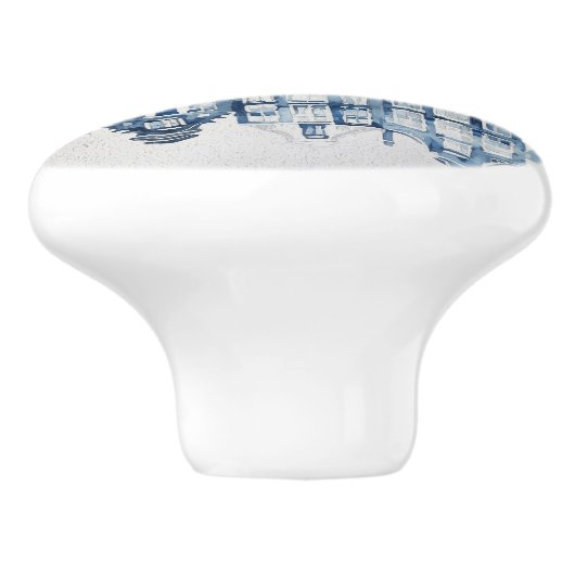 Traditionelle Häuser im Stil von Blau und Weiß Del Keramikknauf (Seitenansicht)