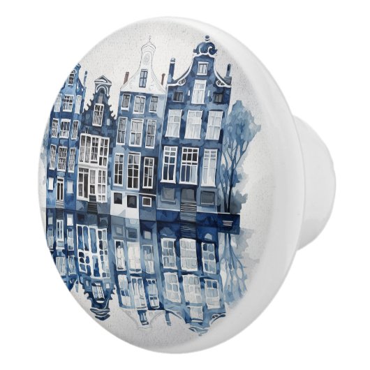 Traditionelle Häuser im Stil von Blau und Weiß Del Keramikknauf (Rechts)