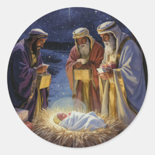 Traditionelle Heiligen Drei Könige Weihnachtsdarst Runder Aufkleber