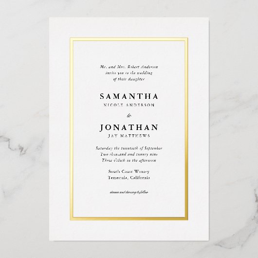 Traditionelle Hochzeit am Goldrand Folieneinladung (Vorderseite)