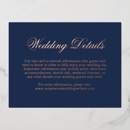 Traditionelle Hochzeit der Navy Folie Einladungspostkarte (Vorderseite)