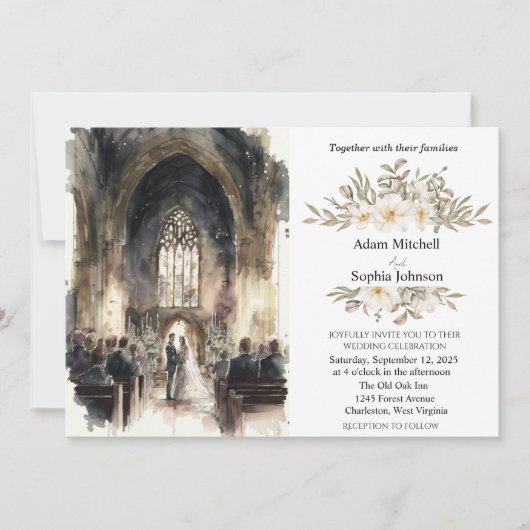 Traditionelle Hochzeit der Wasserfarbenkirche Einladung (Vorderseite)