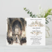 Traditionelle Hochzeit der Wasserfarbenkirche Einladung (Stehend Vorderseite)