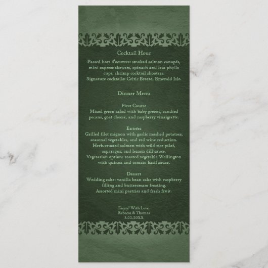 Traditionelle Hochzeit des irischen Keltischen Kre Menükarte (Rückseite)