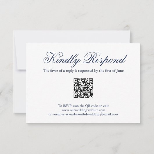 Traditionelle Hochzeit des Navy-Blue-Formal-QR-Cod RSVP Karte (Vorderseite)