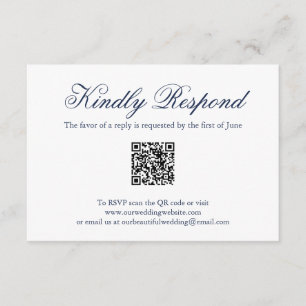 Traditionelle Hochzeit des Navy-Blue-Formal-QR-Cod RSVP Karte