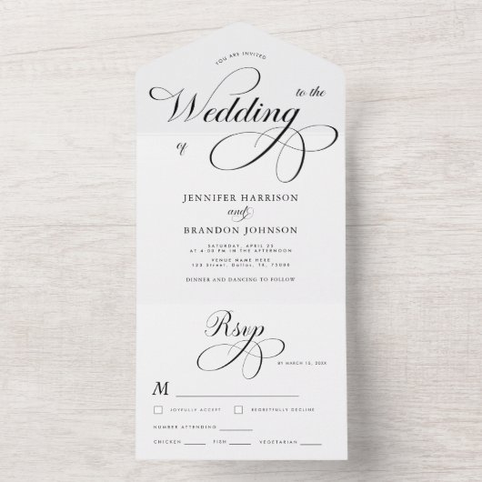 Traditionelle Hochzeit in Schwarz/Weiß All In One Einladung (Innen Boden)