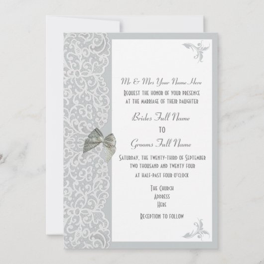 Traditionelle Hochzeit in Silbergrau und Weiß Einladung (Rückseite)