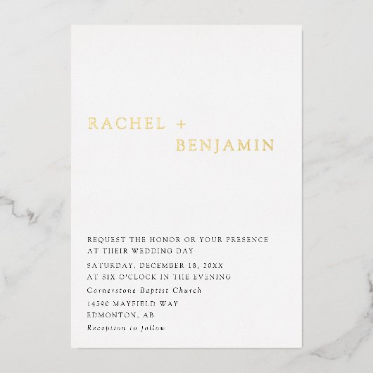 Traditionelle Hochzeit Minimalistischer Goldschmie Folieneinladung (Vorderseite)