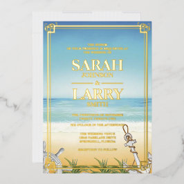 Traditionelle Hochzeit mit dem Thema Strand und el Folieneinladung