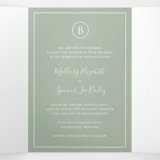 Traditionelle Hochzeit mit Grün Dreifach Gefaltete Einladung (Innenseite Mitte)