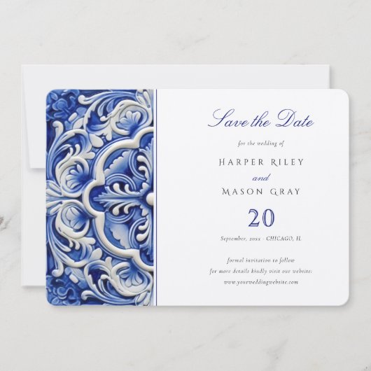 Traditionelle Hochzeit von Azulejo "Save the Date" Einladung (Vorderseite)