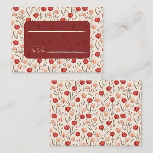 Traditionelle Hochzeitsplatzkarte Vintage Tulpe Platzkarte (Vorne/Hinten)