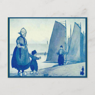 Traditionelle holländische Tracht am Kai Postkarte