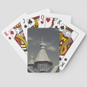 Traditionelle hölzerne russisch-orthodoxe Kirche Spielkarten