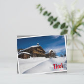 Traditionelle Holzhütten im Schnee in Tirol Postkarte (Stehend Vorderseite)