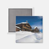 Traditionelle Holzhütten im Schnee Magnet (Vorderseite/Rückseite)