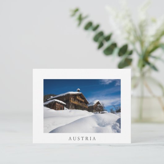 Traditionelle Holzhütten im Schnee Postkarte (Stehend Vorderseite)