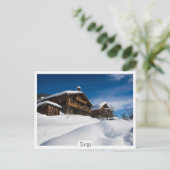 Traditionelle Holzhütten im Schnee Postkarte (Stehend Vorderseite)