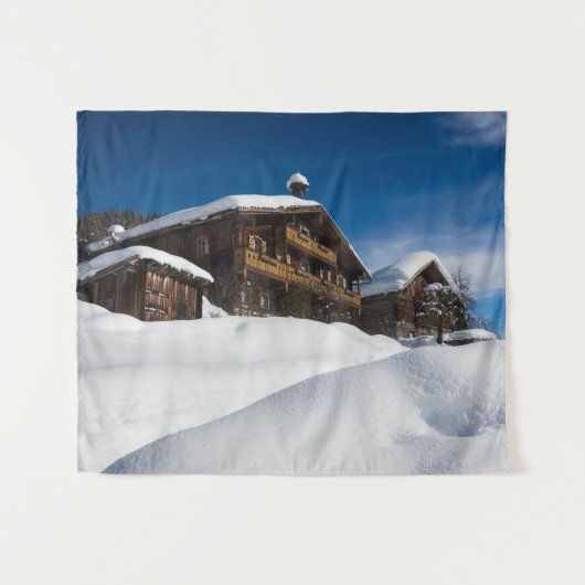 Traditionelle Holzhütten im Schnee Wandteppich (Vorderseite (Horizontal))