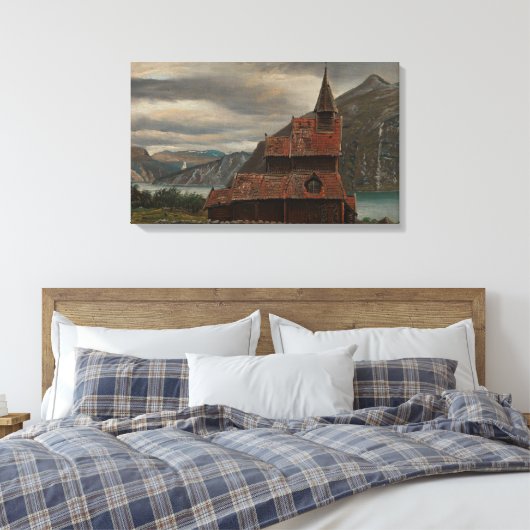 Traditionelle Holzstave-Kirche in Norwegen Leinwanddruck (Insitu (Schlafzimmer))