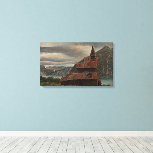 Traditionelle Holzstave-Kirche in Norwegen Leinwanddruck (Insitu (Holzboden))