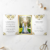 Traditionelle indische Hochzeit Mandala in Weiß un Dreifach Gefaltete Einladung (Innenseite)