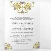 Traditionelle indische Hochzeit Mandala in Weiß un Dreifach Gefaltete Einladung (Innen Erste Seite)