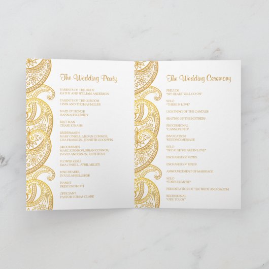 Traditionelle indische Hochzeit mit Gold Paisley Programm (Innenseite)