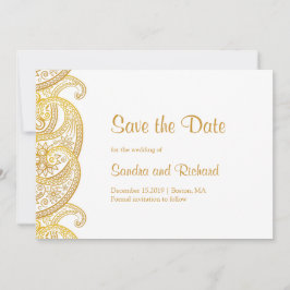 Traditionelle indische Hochzeit mit Gold Paisley Save The Date