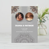 Traditionelle indische Hochzeitseinladung in Gray  Einladung (Stehend Vorderseite)