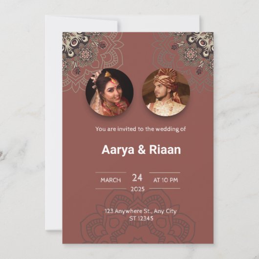 Traditionelle indische Hochzeitseinladung in Rot Einladung (Vorderseite)