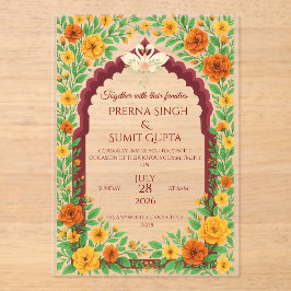 Traditionelle indische Hochzeitseinladung mit Blum Acryleinladungen