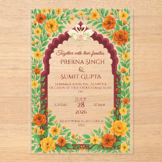 Traditionelle indische Hochzeitseinladung mit Blum Acryleinladungen