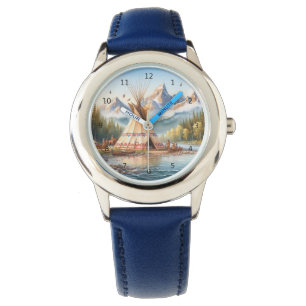 Traditionelle indische Teepee Nature Scene Digi Armbanduhr