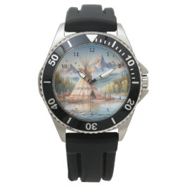 Traditionelle indische Teepee Nature Scene Digi Armbanduhr