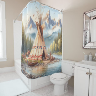 Traditionelle indische Teepee Nature Scene Digi Duschvorhang