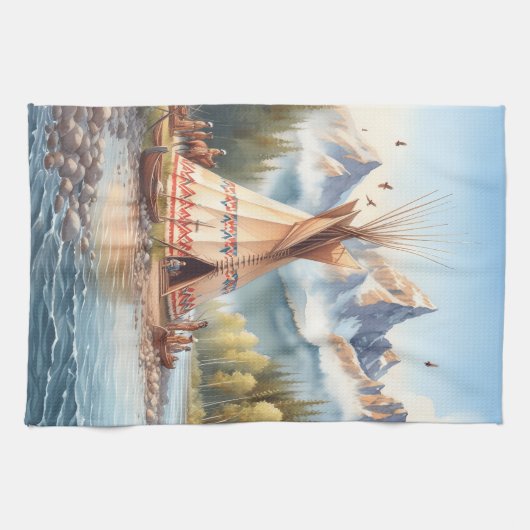 Traditionelle indische Teepee Nature Scene Digi Geschirrtuch (Horizontal)