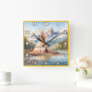 Traditionelle indische Teepee Nature Scene Digi Quadratische Wanduhr