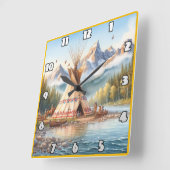 Traditionelle indische Teepee Nature Scene Digi Quadratische Wanduhr (Winkel)