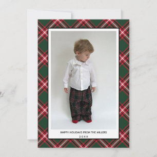 Traditionelle Jägergrün-Tartan-Karo-Foto Feiertagskarte