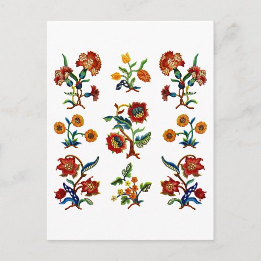 Traditionelle Jakobenstickerei in der Monmouth Postkarte (Vorderseite)