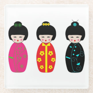Traditionelle Japaner Kokeshi Geisha-Puppen Glasuntersetzer