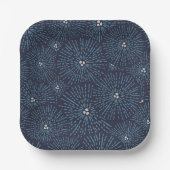 Traditionelle japanische Blumengeometrie blau Pappteller (Vorderseite)