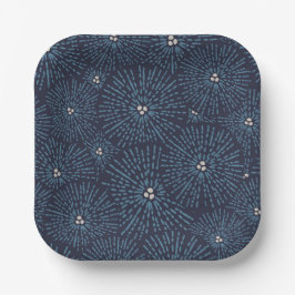 Traditionelle japanische Blumengeometrie blau Pappteller