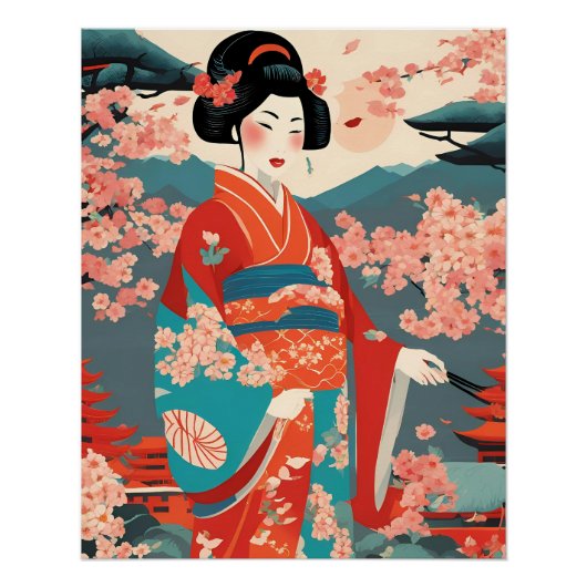 Traditionelle japanische Kimono Frau Vintage Kunst Poster (Vorderseite)