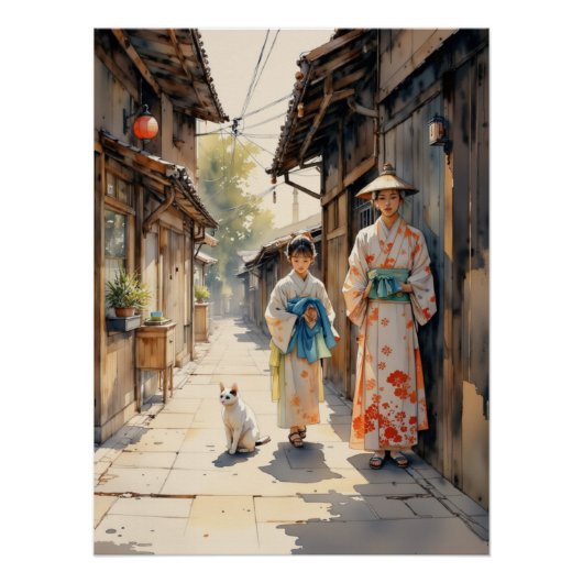 Traditionelle japanische Kimono Scene Street Art Poster (Vorderseite)